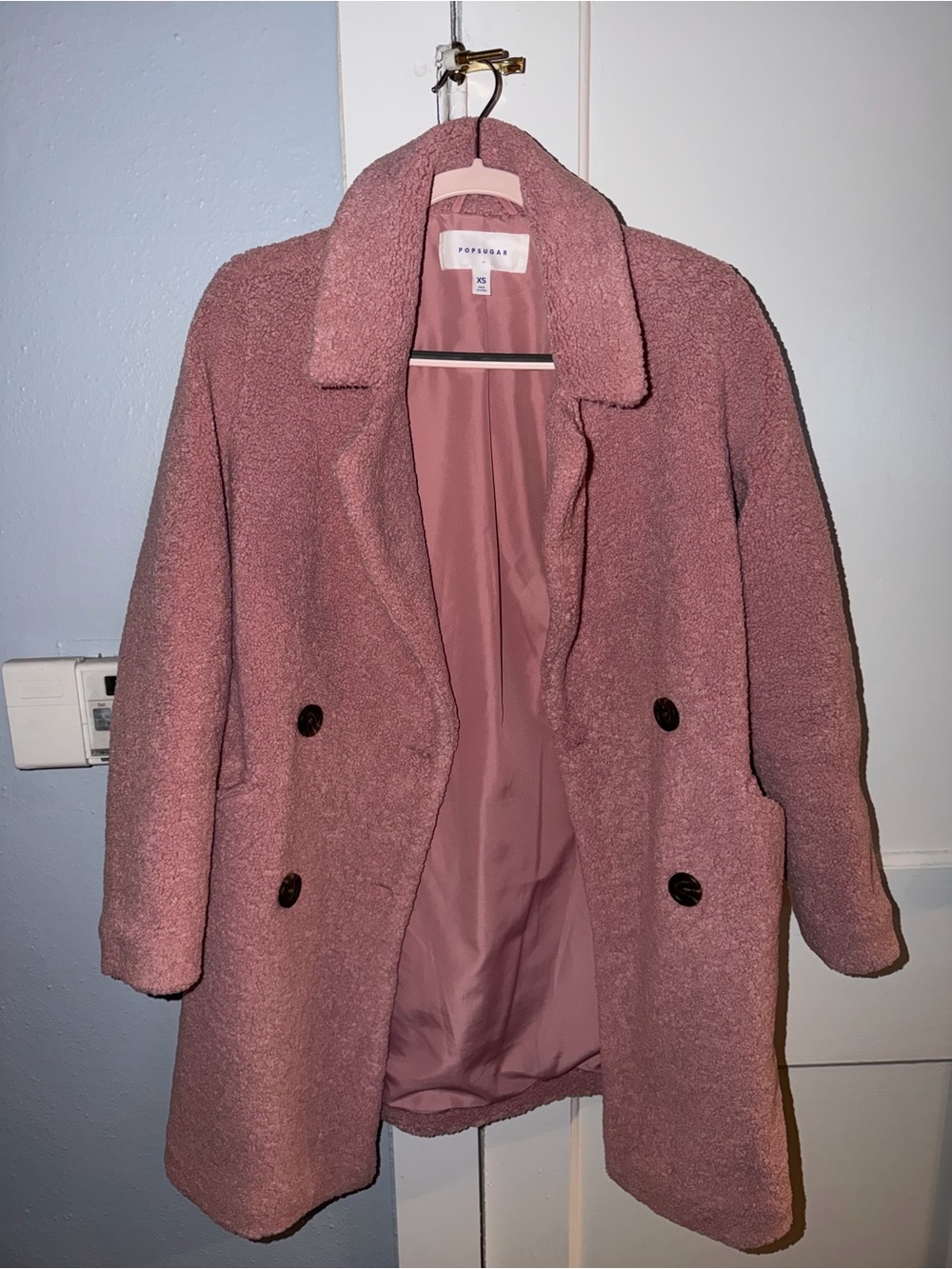 POPSUGAR Rose Pink Teddy Coat with Notch Collar
